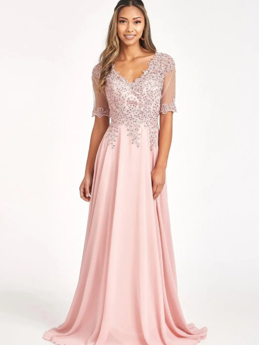 NEW DUSTY ROSE Chiffon & Mesh Evening Gown Floor Length GL1982